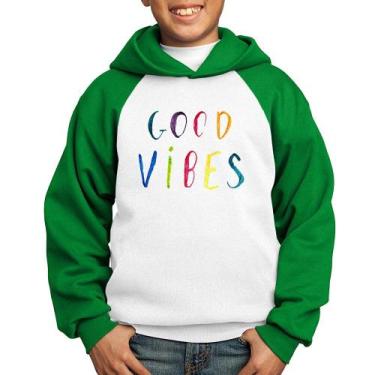 Imagem de Moletom Infantil Good Vibes Cores - Foca na Moda, Branco, Verde, 14