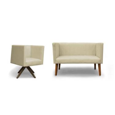 Imagem de Kit Namoradeira + Poltrona Decorativa Barcelona Base Giratória Suede B