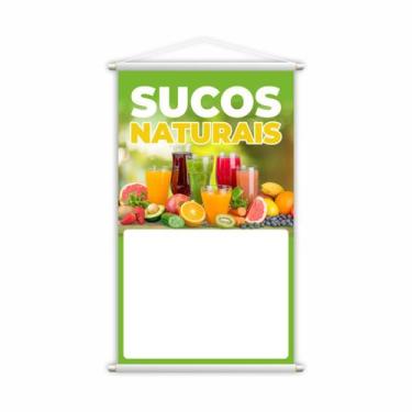 Imagem de Banner Sucos Naturais Frutas Colorido Fundo Branco 80x50cm - PlimShop