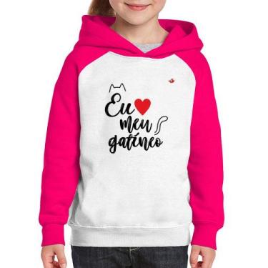 Imagem de Moletom Infantil Eu amo meu gatíneo - Foca na Moda, Branco, Rosa, 12