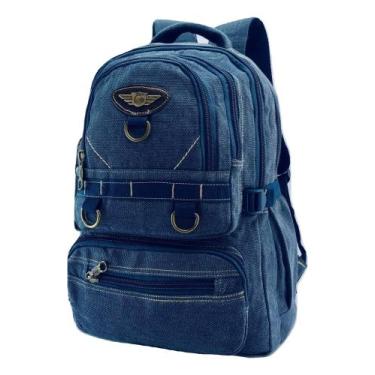 Imagem de Mochila Escolar Lona Jeans Moda Casual Trabalho Dia Dia Masculina Femi