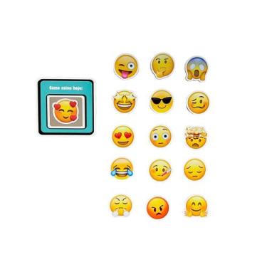 Imagem de Cartela com 16 Imãs de geladeira e superfícies de metal Emoji sortidos
