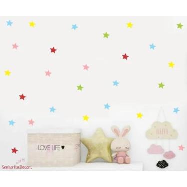 Imagem de Adesivo De Parede Estrelas Coloridas Decoração Quarto Sala - pinkie