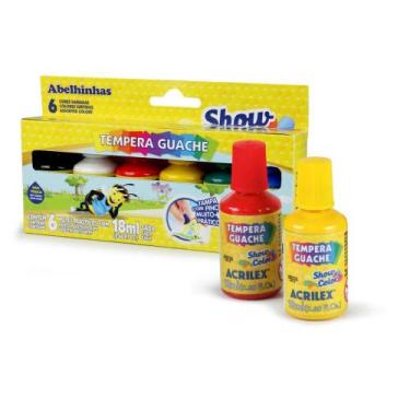 Imagem de Tinta Guache SHOW Color 18ML com Pincel - 6 Cores, Caixa com 3 KITS - 