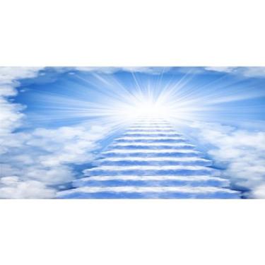 Imagem de DORCEV Pano de fundo celestial de 6 x 3 m - vinil azul, dobrável e portátil - ocasião de batismo - inclui 1 peça - sem acessórios