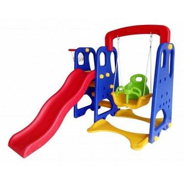 Imagem de Playground Infantil 3x1 Crianças com Escorregador e Balanço Azul/Verme