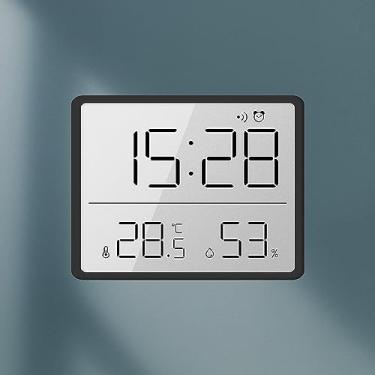 Imagem de Despertador Eletrônico, Tela LCD, Temperatura, Umidade, Tempo, Relógio de Parede Digital Interno para Home Office, Leve, Fácil de Pendurar na Parede (Preto)