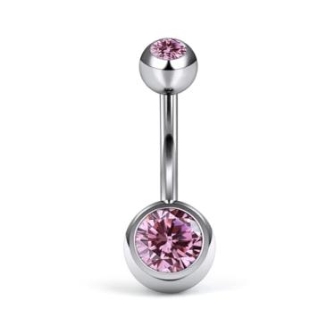 Imagem de Eakxnig Anel de umbigo Not Allergic Titanium F136 14G 10 mm 12 mm 14 mm extralongo para mulheres homens piercing de umbigo opala azul joia rosa branco coração cúbico zircônia anti salina anel de