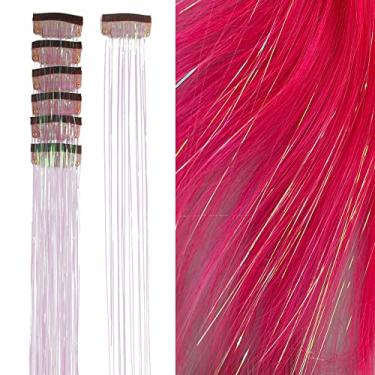 Imagem de SEPTBEAM Grampo de cabelo em extensões de tinsel de cabelo branco Aurora 51 cm 6 peças cada pacote com brilho e destaques para cabelo, várias cores, cabelo de fada para festa, Natal, Ano Novo,