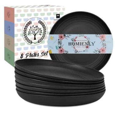 Imagem de Jogo de 8 pratos de jantar reutilizáveis Homienly, pratos grandes de palha de trigo, pratos de salada leves, inquebráveis, podem ir ao micro-ondas e lava-louças, pratos fundos para jantar, acampamento