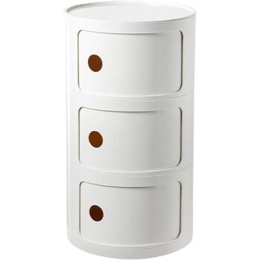 Imagem de Mesa de cabeceira, armário de banheiro pequeno, armário de armazenamento redondo simples, mesa de cabeceira redonda com gavetas, mesa de cabeceira pequena com mesa de cabeceira para armazenamento,