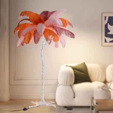 Imagem de Luminária de chão de penas de avestruz natural moderna, luminária de pé simples para sala de estar e quarto, lâmpada de quarto de menina romântica regulável, corpo de luz prata