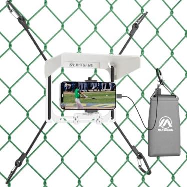 Imagem de Suporte de cerca de celular com sombra, kit de montagem funciona com iPhone, Mevo Start, telefones, GoPro e outras câmeras de ação, para gravação de beisebol, softbol e jogos de tênis (Mini Plus)