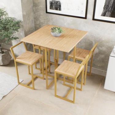 Imagem de Conjunto Mesa 4 Cadeiras Pequena Pinus Industrial Dourado - Don Castro