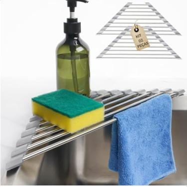 Imagem de Kit 2 Esteira Organizador Pia - Porta Bucha Detergente Sabão Esponja Escova Lavanderia Cozinha Escorredor Louça Pratos Aço Inox Suporte Dispenser Multiuso Tapete - The Quality Co ® (02 Unidades)