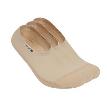 Imagem de Cloud Meias invisíveis no tornozelo, antiderrapantes, mocassins, sapatilhas, cano baixo invisível, algodão, azul, extra pequeno, pacote com 3, Bege, XP