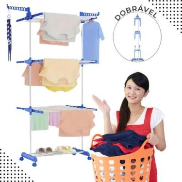 Imagem de Varal de Chão Organizador Retrátil Dobrável 3 Andares Vertical Portáti