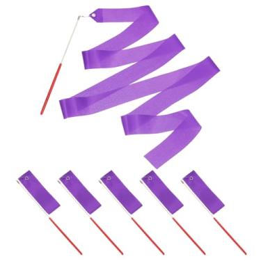 Imagem de PATIKIL Fitas de dança, pacote com 6, flâmulas de dança de ginástica de 78,7 polegadas com varinha antiderrapante para presentes, dança, shows de talentos, bastão girando, roxo