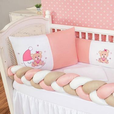Imagem de Kit Protetor Berço Padrão Americano Ursinha Lua Rosê 6 Pçs