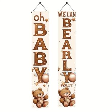 Imagem de Starlit Patio 2 peças Oh Baby Bearly Wait Alpendre Banner Decorações para homens mulheres meninos meninas porta varanda sinal bem-vindo feliz aniversário suprimentos para festa decoração de pano de