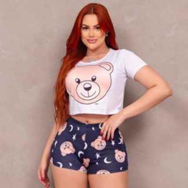 Imagem de Pijama feminino Blusa estilo Cropped Gola Redonda Short Babydoll Ursin