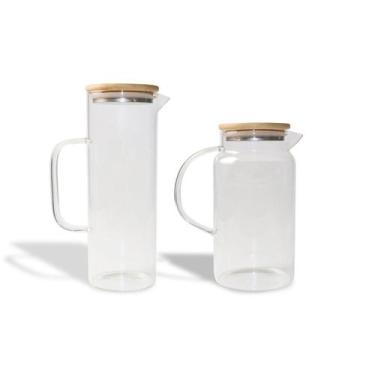 Imagem de Kit Jarras de Vidro com Tampa de Bambu 1l E 1,2l - 2 Peças Oikos, U, N