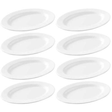 Imagem de 8 Bandejas para Servir Melamina Branca 20x14cm Buffet Travessa Saladas