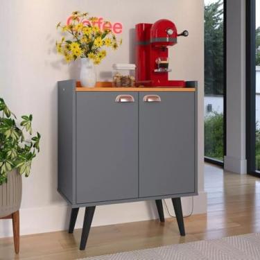 Imagem de Aparador Buffet Retro Cantinho Do Café Com 2 Portas Pés Palito Decoração Sala Escritório Cozinha Salão (Cinza)