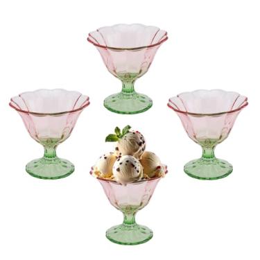 Imagem de Tigelas de sobremesa de vidro de 293 ml, conjunto de 4 xícaras de sorvete, tigela com pés, rosa-claro, verde claro, copo para sudae, sobremesa, doces, frutas, sorvete, pudim de lanche