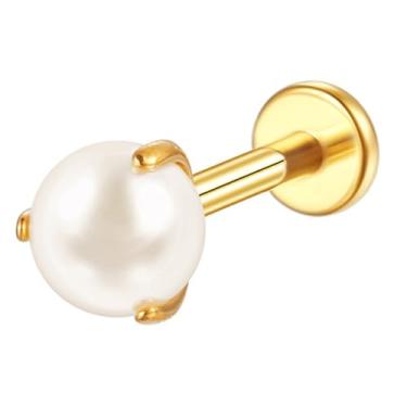 Imagem de LOMISS BRINCO PIERCING HELIX CONCH PIERCING LABRET TITÂNIO PVD PÉROLA (Dourado, 1.2X10X4)