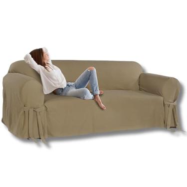 Imagem de Capa para Sofá de 4 lugares até 2,50m em Brim Peletizado Elegante Algodão Sala Confortável Macia Sala Decor (Marrom)