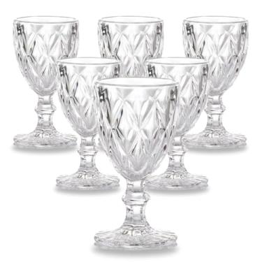 Imagem de Jogo de 6 Taças de Vidro Diamond Fume ou Transparente para Vinho e Água 340ml Conjunto de Peças Estilo Diamante (Trasparente)