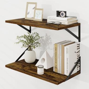Imagem de Prateleiras flutuantes profundas para parede, de madeira marrom, prateleira grande flutuante de 30 x 61 cm. Conjunto de 2 para estante de livros, sala de estar, quarto, casa, escritório, banheiro