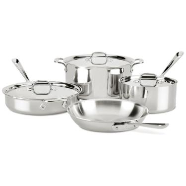 Imagem de Conjunto de Panelas de Aço Inoxidável, 7 Peças, para Forno de Indução Qualidade Profissional para sua Cozinha, All Clad, Prata