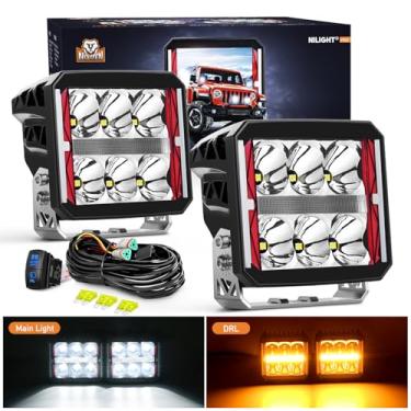 Imagem de Nilight Kit de luzes LED aquecidas com luz âmbar DRL 10 cm 60 W quadrado super spot kit de chicote de fios 16AWG para luz de condução off-road função anticongelante luzes de trabalho de LED para