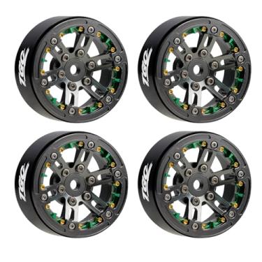 Imagem de TGCWENG 4PCS 1.9 Inch Beadlock Wheel Rims Offset +0.5mm Aluminum Wheel Suit for SCX10 I II III Pro TRX4 Redcat Gen7 Gen8 D90 D110 Etc 1:10 RC Crawler Car Upgrade Parts (Titanium+Green)