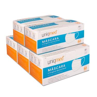 Imagem de Máscaras descartáveis tripla clipe nasal kit 250UN uniqmed