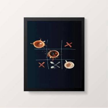 Imagem de Quadro Decorativo Jogo Da Velha Café 45X34Cm Com Vidro Preta
