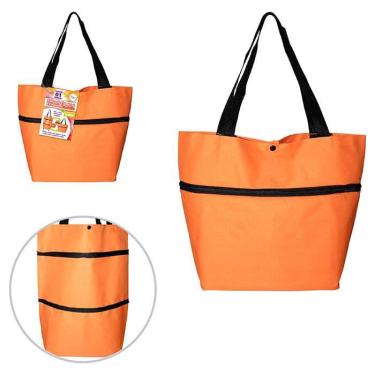 Imagem de Bolsa Sacola Compras Dobrável Carrinho Rodas Rodinhas Feira