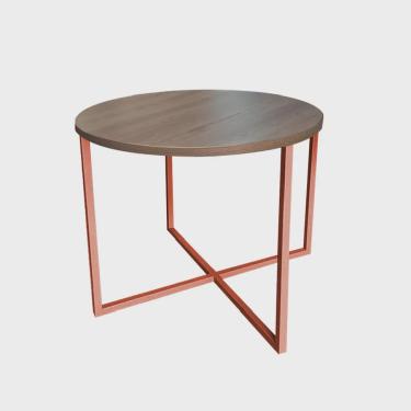 Imagem de Mesa de Jantar Redondo Theo 90cm Industrial Ferro Bronze Tampo 100% mdf Carvalho - Ahazzo Móveis