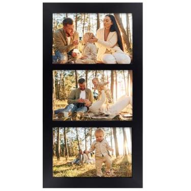 Imagem de Golden State Art, Porta-retrato 10 x 15 cm - Exibe três fotos 10 x 15 cm - madeira maciça - vidro real para montagem em mesa ou parede (preto, 1 pacote)