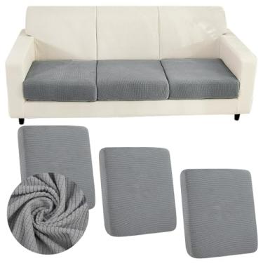 Imagem de Framendino, Pacote com 3 capas de almofada de sofá de jacquard elásticas protetoras de móveis laváveis para animais de estimação (cinza claro)
