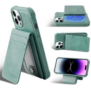 Imagem de MONASAY Capa Magwallet para iPhone 13 Pro, Carregamento sem fio MagSafe, Protetor de tela de vidro, Capa carteira de couro magnética flip com porta-cartão destacável com bloqueio de RFID Verde claro