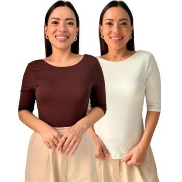 Imagem de Kit 2 Blusas Feminina Manga 3/4 com Abertura nas Costas - Maranne, Kit