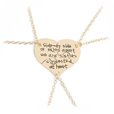 Imagem de Meiligo® Colar retrô com 3 peças, presente de Best Friends Forever Side by Side Or Miles Apart com letras gravadas combinando com coração, Metal