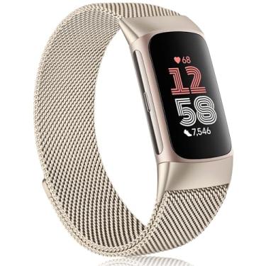 Imagem de Meliya Pulseiras de reposição para Fitbit Charge 6 para mulheres e homens, pulseira magnética ajustável de aço inoxidável compatível com Fitbit Charge 6 Fitness Tracker (champanhe)