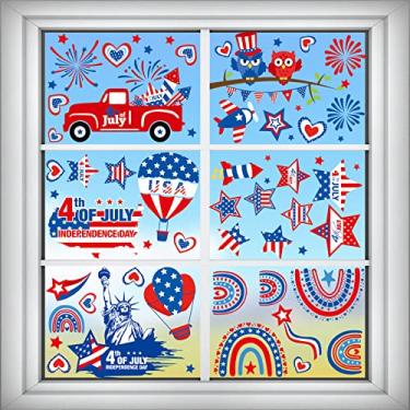 Imagem de Adesivo de janela patriótica com 9 folhas, 4 de julho, estátua da liberdade, design águia careca, adesivo reutilizável para janela do dia da independência para parede, vidro, carro, veteranos, escola