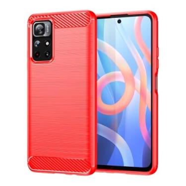Imagem de Capa Case Xíaomi Mi Poco M4 Pro 5G e Redmi Note 11T 5G (2022) (Tela 6.6) Carbon Fiber Anti Impacto (Vermelho)