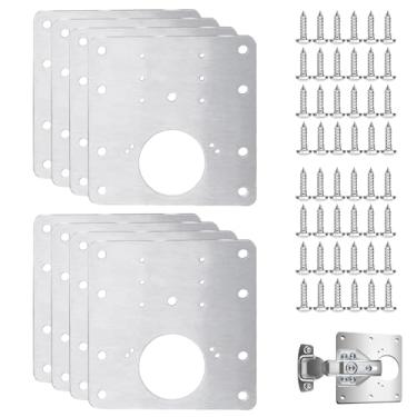 Imagem de Wopanxye Placa de reparo de dobradiça de 9 x 9 cm, 8 peças de reposição para dobradiças de armário com 48 parafusos, aço inoxidável plano, móveis, cozinha, armário, guarda-roupa, porta, fixação
