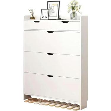 Imagem de LGEOELIAS Armário de sapatos estreito de 3 camadas com armazenamento oculto, organizador de prateleira independente para corredor, quarto, apartamento